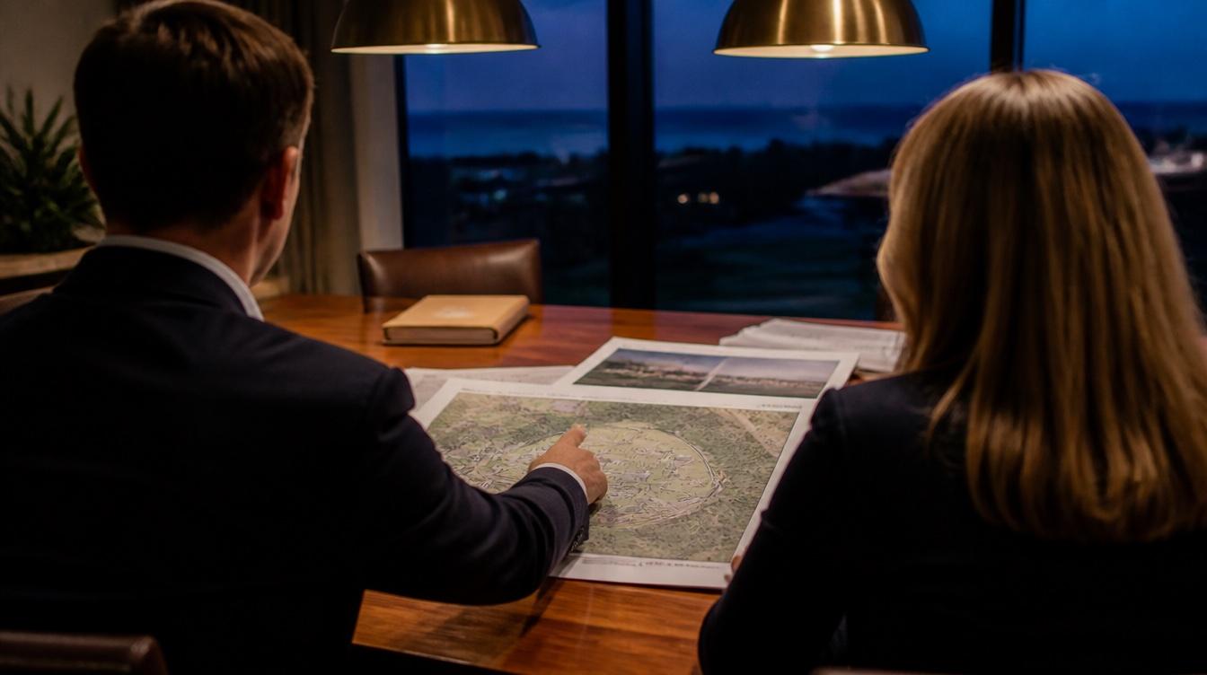 Professionals reviewing community site plans together